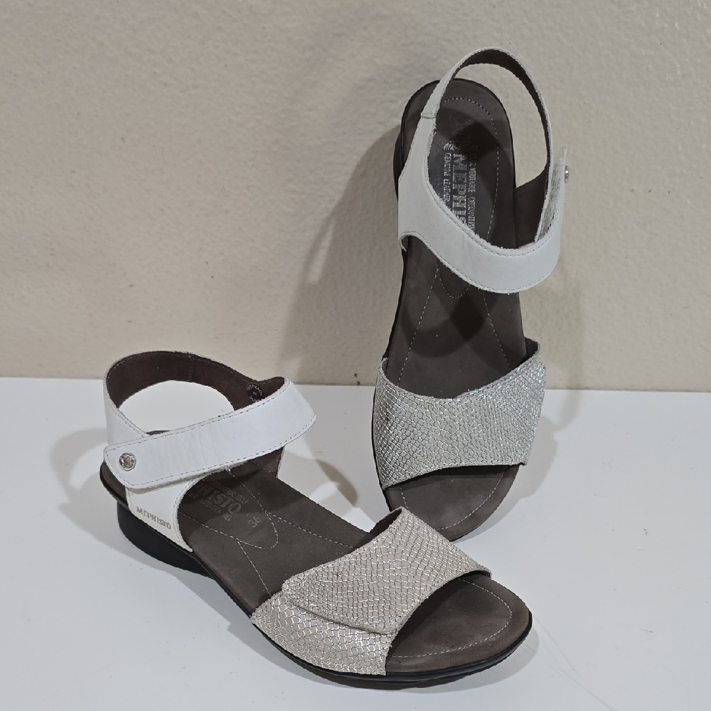 Mephisto White and Silver Women's Sparkle Slingback Sandals